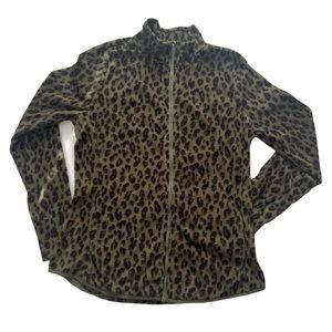 Old Navy Active Jacket Womens Medium Green Animal Print Zip Front Fleece Pockets
